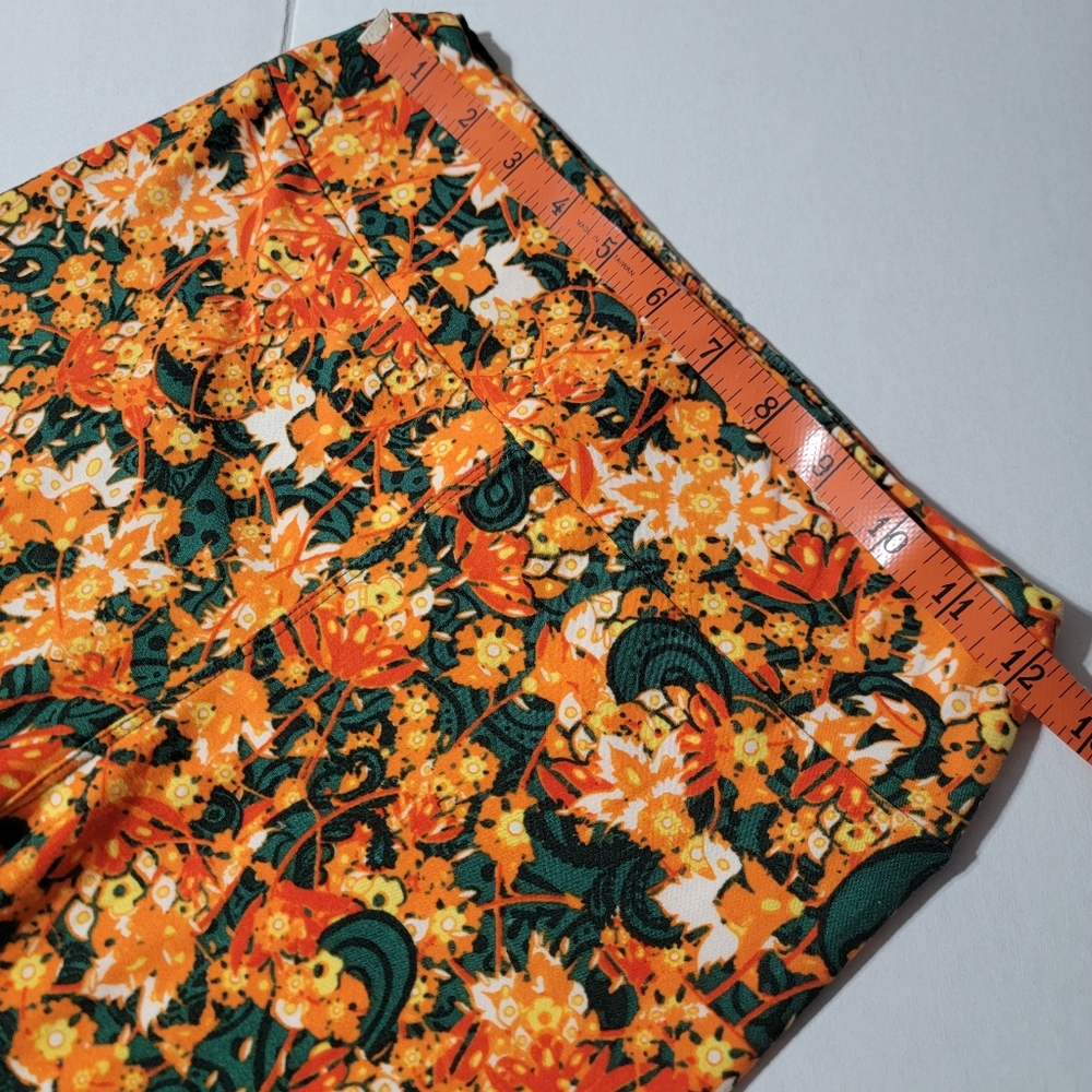💚 LuLaRoe OS Orange Tropical Floral Ankle Leggings - Picture 2 of 6